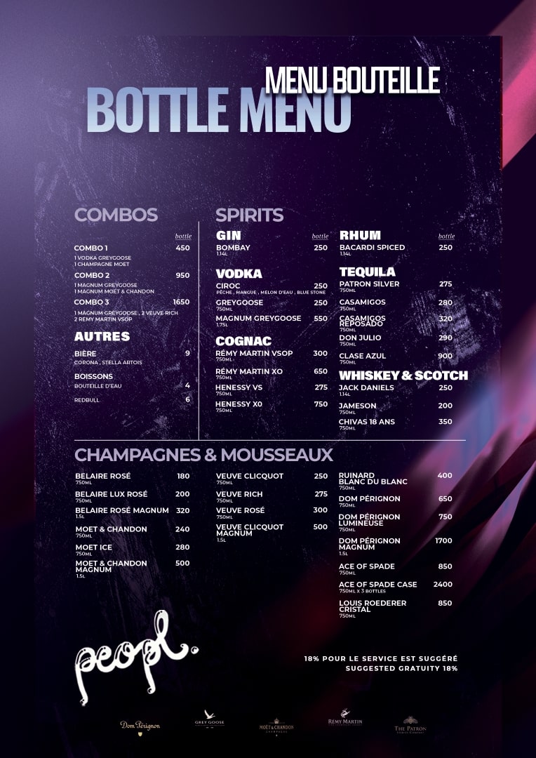 Bottle menu
